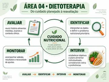 Mapa mental de Dietoterapia: avaliar, identificar, intervir e monitorar o cuidado nutricional